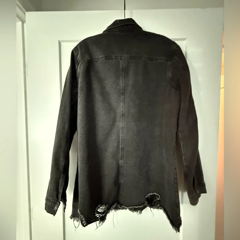 Distressed Black Denim Button Down - Picture 3 of 4